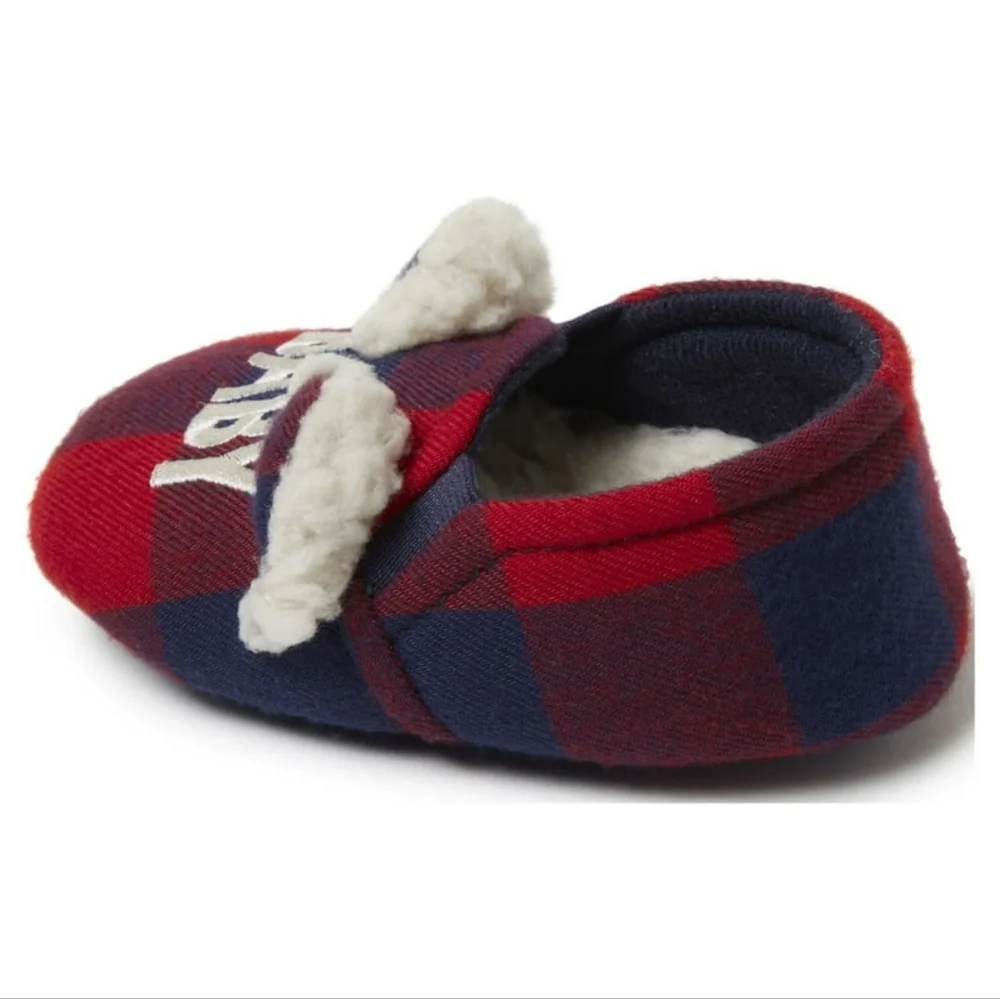 DEARFOAMS Cozy Comfort Baby Bear Plaid Closed Back Slippers NWT